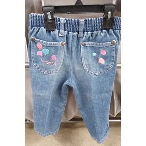 Vintage 80s Girls Embroidered Jeans Balloons Kinda Kute 2T Pink Purple Blue VGUC